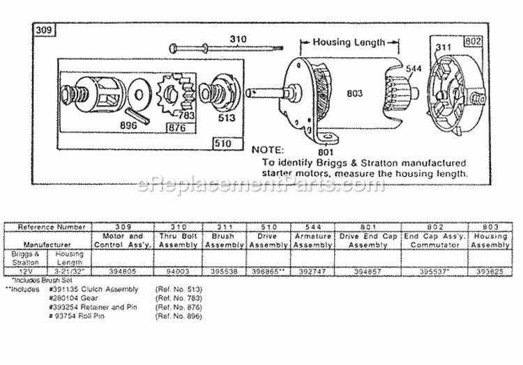 Electric Starter And Chart Diagram and Parts List for 193702-0170-01  Briggs and Stratton Engine